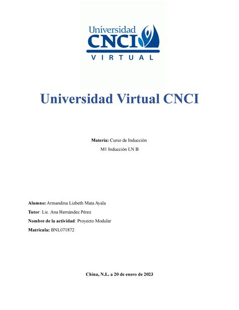 Proyecto Modular Curso De Induccion Cnci Universidad Virtual Cnci