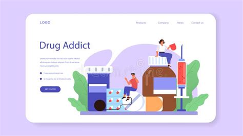 Addiction Web Banner Or Landing Page Set Idea Of Medical Treatment