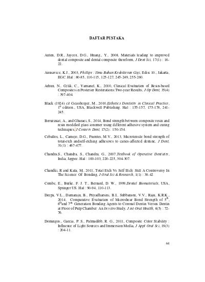 DAFTAR PUSTAKA Perbandingan Kekuatan Tarik Resin Komposit Nanofill Pada