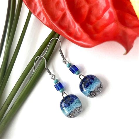 Aretes Azul Con Gris Albor Arte Mx