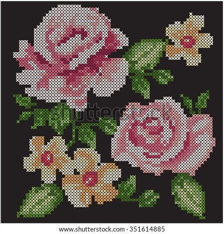 Cross Stitch Roses Stock Vektorgrafik 351614885 Shutterstock