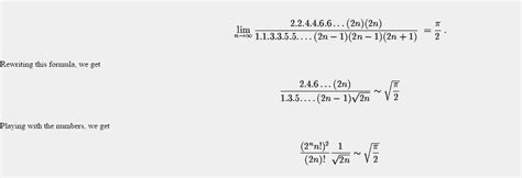 algebra precalculus - Explaination of how Wallis's formula was used to arrive at the end result ...