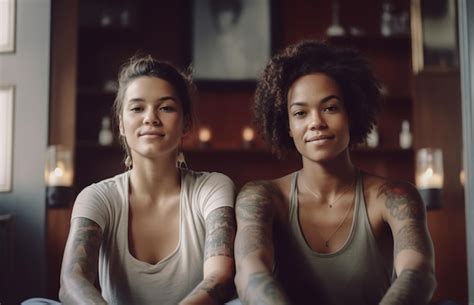 Premium Ai Image Lovely Lesbian Couple Having A Good Time Practicing Mindfulness Meditation