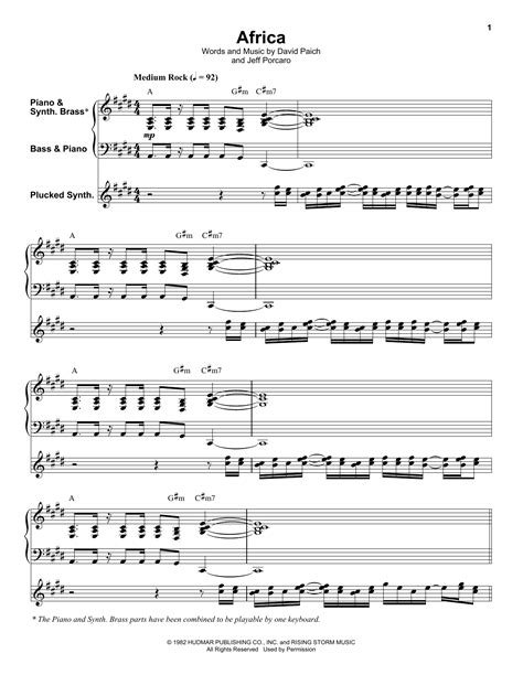 Africa By Toto Sheet Music For Keyboard Transcription At Sheet Music Direct