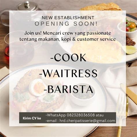 Lowongan Kerja Cook Waitress Barista Di Cheri Patisserie