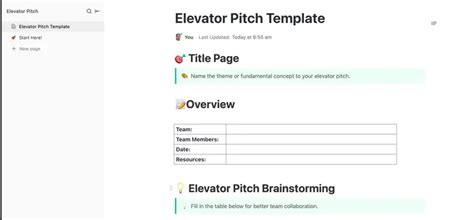 Elevator Pitch Template For Microsoft Word Template By Clickup™