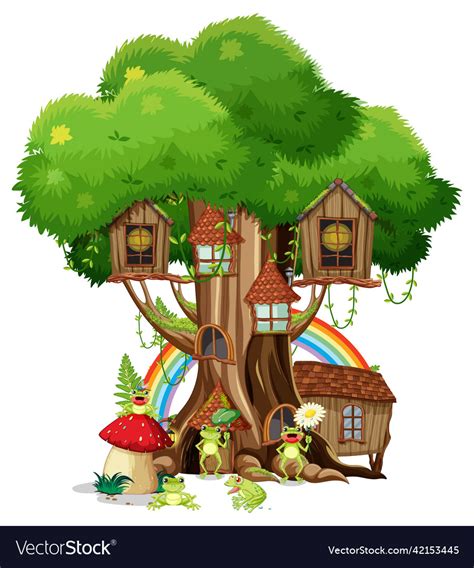 Happy Insect Cartoon At Fairy Tree House Vector Image