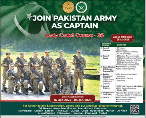 Join Pakistan Army As Lady Captain Jobs Through Lady Cadet Course