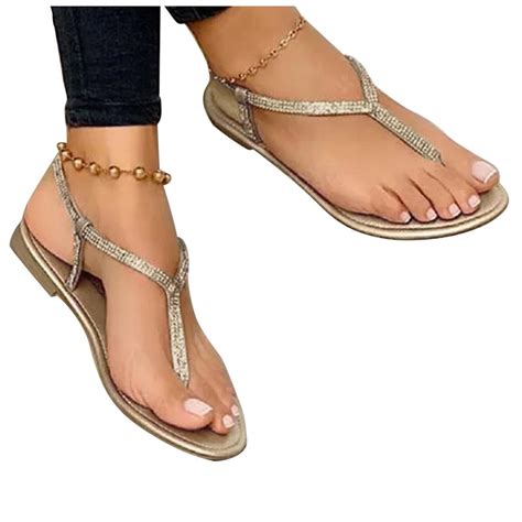 Womens Slide Sandals Rhinestone Dressy Bohemian Slip On Flat Sandals