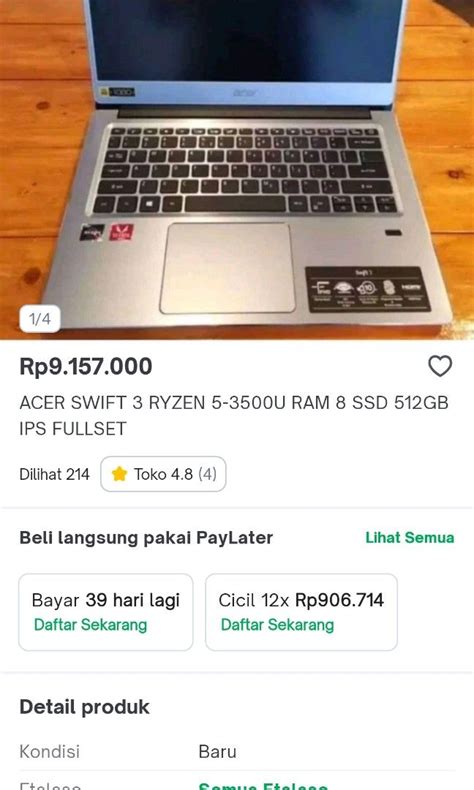 LAYAR IPS Laptop Slim Acer Swift AMD RYZEN 5 RAM 8GB SSD 512GB VGA