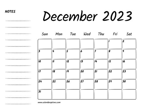 December 2023 Printable Calendar Calendar Options