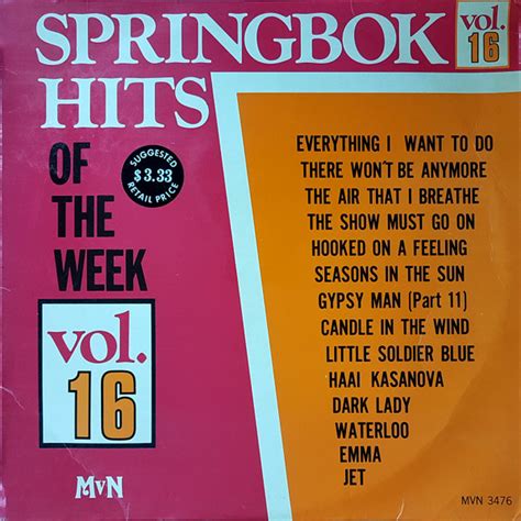 Unknown Artist Springbok Hits Of The Week Vol Vinyl Lp