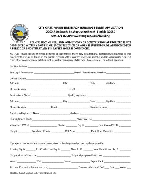 Fillable Online City Of St Augustine Beach Building Permit