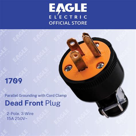 Eagle 1709 Parallel Grounding Dead Front Plug With Cord Clamp 2p 3w 15a