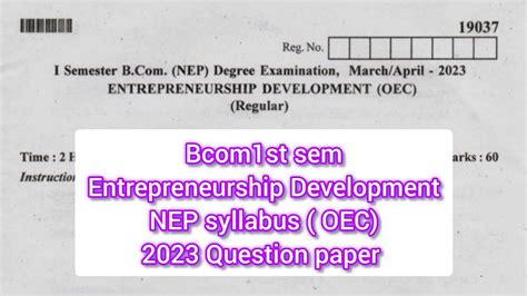 Bcom1st Sem Entrepreneurship Development NEP OEC 2023 Questionpaper