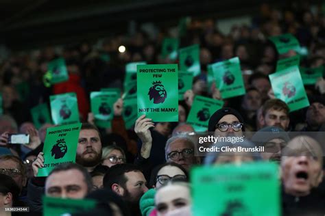 Everton supporters hold protest banners in the stands reading... News Photo - Getty Images