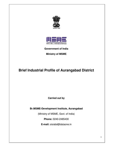 District Industries Profile Of Aurangabad District Of Maharashtra By