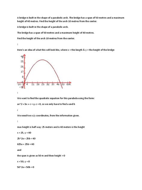 A Bridge Is Built in The Shape of A Parabolic Arch | PDF