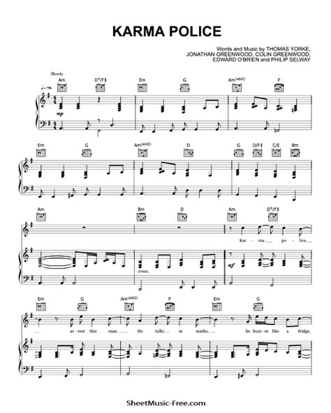 Karma Police Sheet Music Radiohead - ♪ SHEETMUSIC-FREE.COM