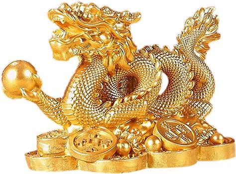 Amazon de Xistuoz Goldene Feng Shui Drache auf Geldmünzen Statue