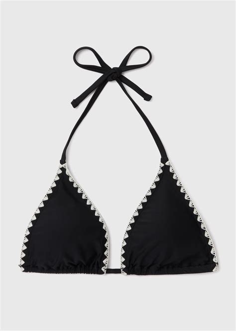 Black White Stitch Triangle Bikini Top Matalan