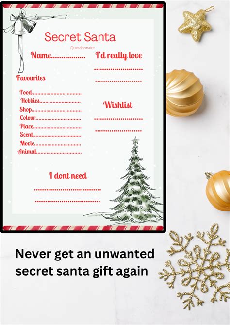 Secret Santa Questionnaire For Coworkers Printable Secret Santa Questionnaire For Work Secret