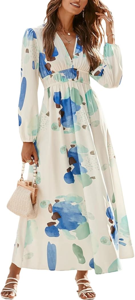 Sissyaki Women S Long Sleeve Boho Floral Maxi Dress Smocked Beach Flowy