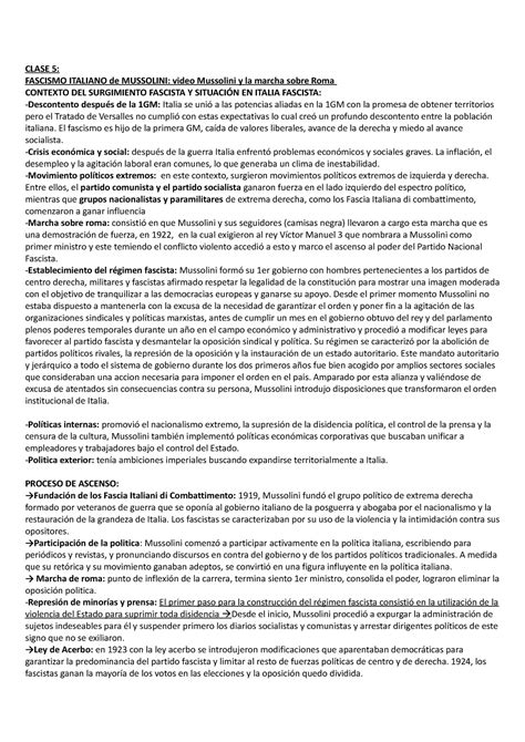 Clase Historia Fascismo Clase Fascismo Italiano De Mussolini