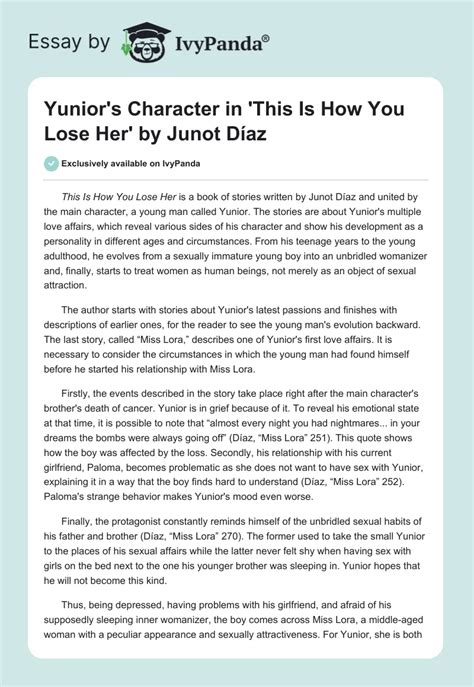 Yunior's Character in 'This Is How You Lose Her' by Junot Díaz - 1171 ...