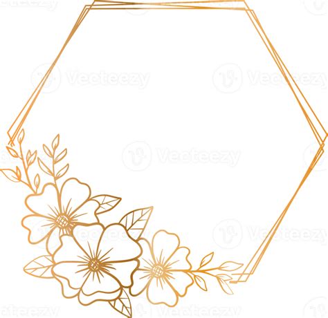 Lujo Oro Hexágono Floral Marco Para Boda O Compromiso Invitación 35791377 Png