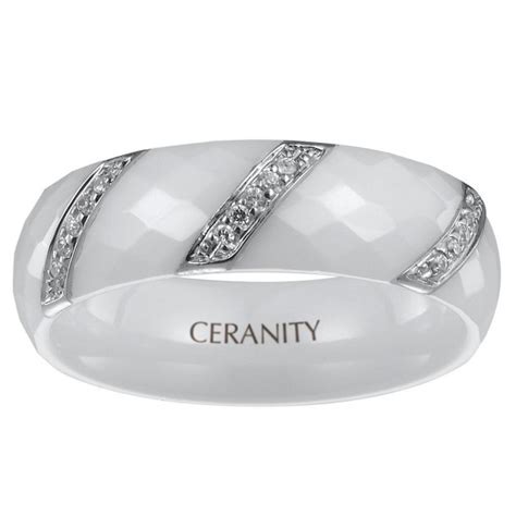 Bague Céramique blanche facettée 3 barrettes argent zirconium 1 12