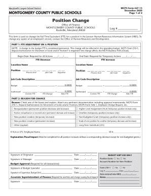 Fillable Online Mcps Form Position Change Fax