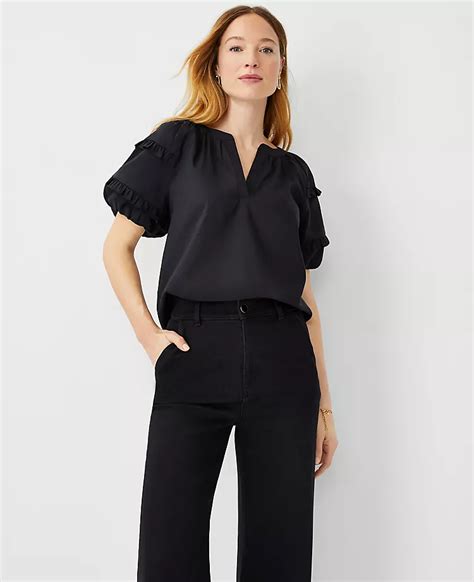 Split Neck Ruffle Sleeve Top