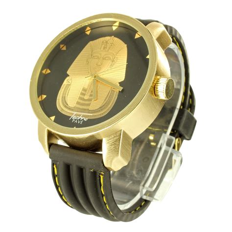 Mens Techno Pave Egyptian Pharaoh Dial Gold Tone Watch Egyptian