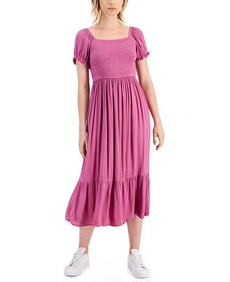 Pink Rose Juniors' Smocked Tier Midi Dress - Macy's