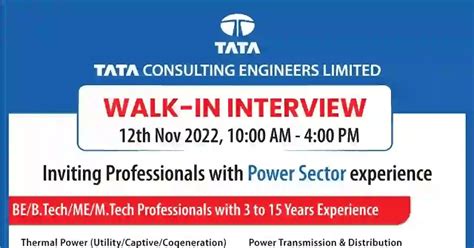 Tata Consulting Engineers Walk In Interview 2022