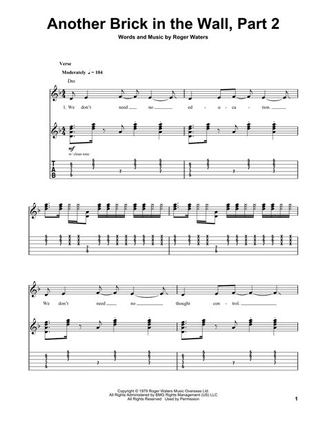 Another Brick In The Wall Part Sheet Music By Pink Floyd Guitar Tab