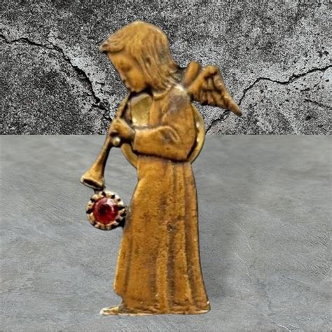 Angel Playing Horn Instrument with Red Crystal Pin La… - Gem