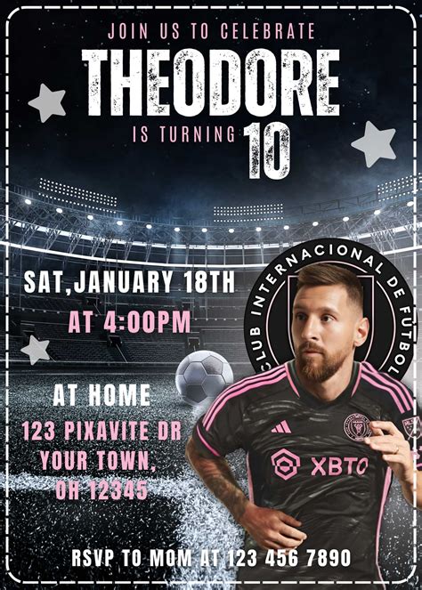 Editable Messi Inter Miami Birthday Invitation Template | Fantastic Invite