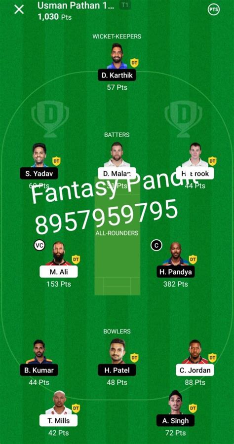 Winning Screenshot Ind Vs Eng Dream Team Fantasy Pandit