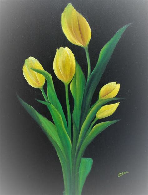 Yellow Tulip Painting By Archana Gautam Fine Art America