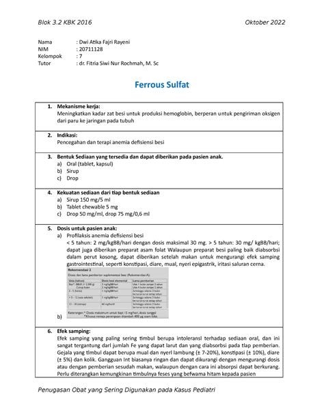 Ferrous Sulfat Dan Pirantel Pamoat Nama Dwi Atika Fajri Rayeni Nim