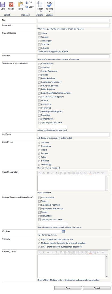 Impact Analysis template for SharePoint Project Management