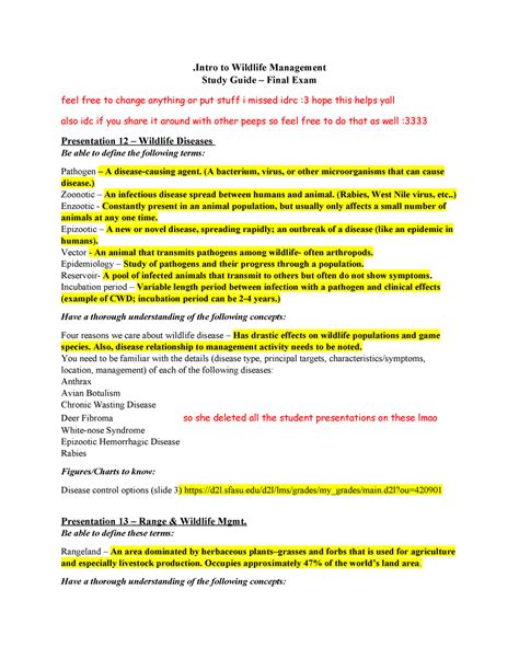 Study Guide Final Exam Spring 2023 Intro To Wildlife Management