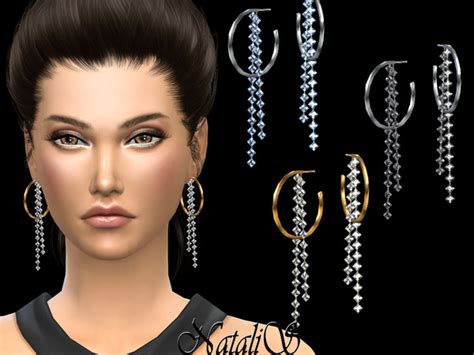 The Sims Resource NataliS Crystal Fringe Drop Hoop Earrings