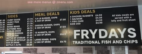 Menu at Frydays Fish & Chips fast food, Colchester