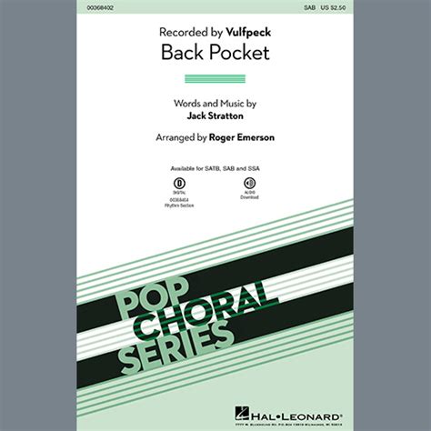 Back Pocket Arr Roger Emerson Sheet Music Vulfpeck Sab Choir