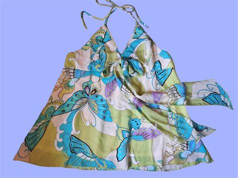 Y2k Baby Doll Halter Top Funky Butterfly Print Chiffon Us Size Etsy