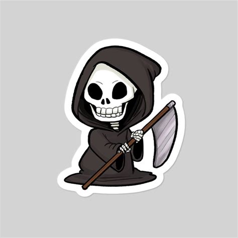 Grim Reaper Cute Halloween Vinyl Sticker Etsy