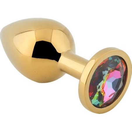 Butt Plug Dorado con Joya Colorida Tapón Anal Lujoso de Acero